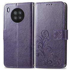 Coque Portefeuille Fleurs Livre Cuir Etui Clapet pour Huawei Honor 50 Lite Violet