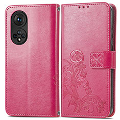 Coque Portefeuille Fleurs Livre Cuir Etui Clapet pour Huawei Honor 50 Pro 5G Rose Rouge