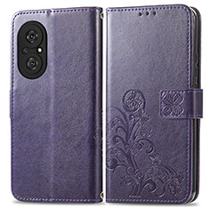 Coque Portefeuille Fleurs Livre Cuir Etui Clapet pour Huawei Honor 50 SE 5G Violet