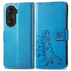 Coque Portefeuille Fleurs Livre Cuir Etui Clapet pour Huawei Honor 60 Pro 5G Bleu