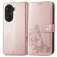 Coque Portefeuille Fleurs Livre Cuir Etui Clapet pour Huawei Honor 60 Pro 5G Or Rose