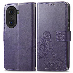 Coque Portefeuille Fleurs Livre Cuir Etui Clapet pour Huawei Honor 60 Pro 5G Violet