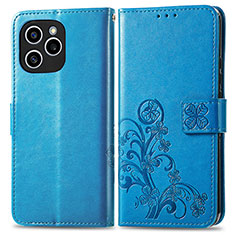 Coque Portefeuille Fleurs Livre Cuir Etui Clapet pour Huawei Honor 60 SE 5G Bleu