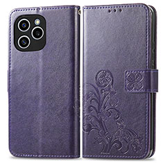 Coque Portefeuille Fleurs Livre Cuir Etui Clapet pour Huawei Honor 60 SE 5G Violet