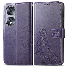 Coque Portefeuille Fleurs Livre Cuir Etui Clapet pour Huawei Honor 70 5G Violet