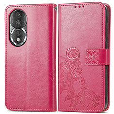 Coque Portefeuille Fleurs Livre Cuir Etui Clapet pour Huawei Honor 80 5G Rose Rouge