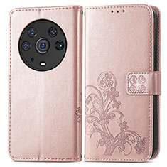 Coque Portefeuille Fleurs Livre Cuir Etui Clapet pour Huawei Honor Magic3 Pro 5G Or Rose