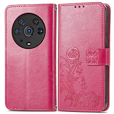 Coque Portefeuille Fleurs Livre Cuir Etui Clapet pour Huawei Honor Magic3 Pro 5G Rose Rouge