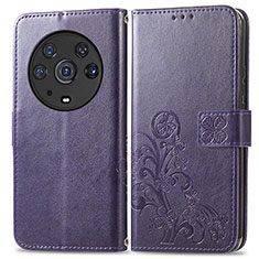 Coque Portefeuille Fleurs Livre Cuir Etui Clapet pour Huawei Honor Magic3 Pro 5G Violet