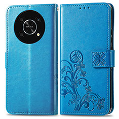 Coque Portefeuille Fleurs Livre Cuir Etui Clapet pour Huawei Honor Magic4 Lite 5G Bleu