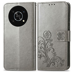 Coque Portefeuille Fleurs Livre Cuir Etui Clapet pour Huawei Honor Magic4 Lite 5G Gris