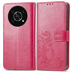 Coque Portefeuille Fleurs Livre Cuir Etui Clapet pour Huawei Honor Magic4 Lite 5G Rose Rouge