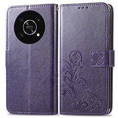 Coque Portefeuille Fleurs Livre Cuir Etui Clapet pour Huawei Honor Magic4 Lite 5G Violet