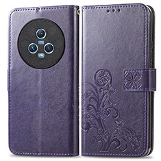 Coque Portefeuille Fleurs Livre Cuir Etui Clapet pour Huawei Honor Magic5 5G Violet