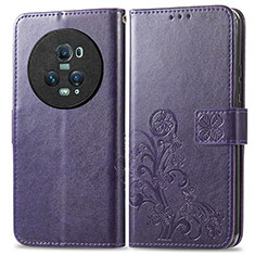 Coque Portefeuille Fleurs Livre Cuir Etui Clapet pour Huawei Honor Magic5 Pro 5G Violet