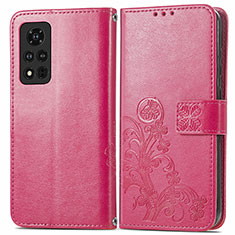 Coque Portefeuille Fleurs Livre Cuir Etui Clapet pour Huawei Honor V40 5G Rose Rouge