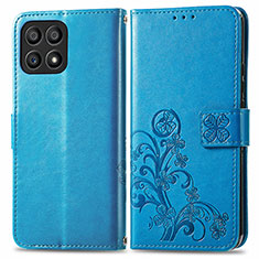 Coque Portefeuille Fleurs Livre Cuir Etui Clapet pour Huawei Honor X30i Bleu