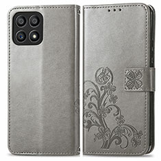 Coque Portefeuille Fleurs Livre Cuir Etui Clapet pour Huawei Honor X30i Gris