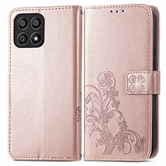 Coque Portefeuille Fleurs Livre Cuir Etui Clapet pour Huawei Honor X30i Or Rose