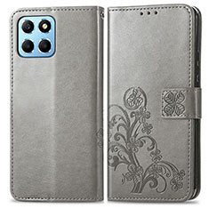 Coque Portefeuille Fleurs Livre Cuir Etui Clapet pour Huawei Honor X6 5G Gris