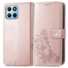 Coque Portefeuille Fleurs Livre Cuir Etui Clapet pour Huawei Honor X6 5G Or Rose