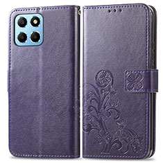 Coque Portefeuille Fleurs Livre Cuir Etui Clapet pour Huawei Honor X6 5G Violet