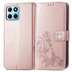 Coque Portefeuille Fleurs Livre Cuir Etui Clapet pour Huawei Honor X6 Or Rose