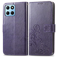 Coque Portefeuille Fleurs Livre Cuir Etui Clapet pour Huawei Honor X6 Violet