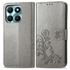 Coque Portefeuille Fleurs Livre Cuir Etui Clapet pour Huawei Honor X6a Gris