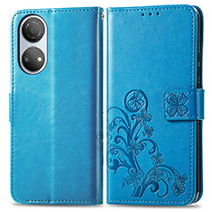 Coque Portefeuille Fleurs Livre Cuir Etui Clapet pour Huawei Honor X7 Bleu