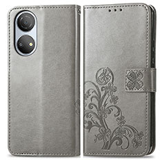 Coque Portefeuille Fleurs Livre Cuir Etui Clapet pour Huawei Honor X7 Gris