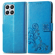 Coque Portefeuille Fleurs Livre Cuir Etui Clapet pour Huawei Honor X8 4G Bleu