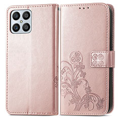 Coque Portefeuille Fleurs Livre Cuir Etui Clapet pour Huawei Honor X8 4G Or Rose