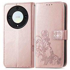 Coque Portefeuille Fleurs Livre Cuir Etui Clapet pour Huawei Honor X9a 5G Or Rose