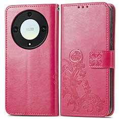 Coque Portefeuille Fleurs Livre Cuir Etui Clapet pour Huawei Honor X9a 5G Rose Rouge