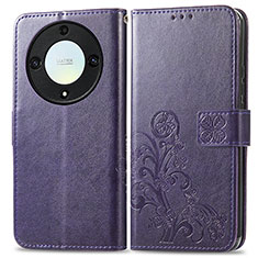Coque Portefeuille Fleurs Livre Cuir Etui Clapet pour Huawei Honor X9a 5G Violet