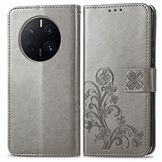 Coque Portefeuille Fleurs Livre Cuir Etui Clapet pour Huawei Mate 50 Pro Gris