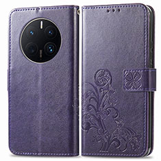 Coque Portefeuille Fleurs Livre Cuir Etui Clapet pour Huawei Mate 50 Pro Violet