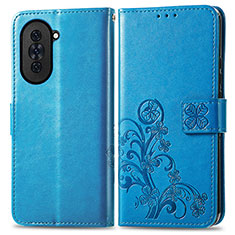 Coque Portefeuille Fleurs Livre Cuir Etui Clapet pour Huawei Nova 10 Pro Bleu