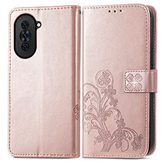 Coque Portefeuille Fleurs Livre Cuir Etui Clapet pour Huawei Nova 10 Pro Or Rose