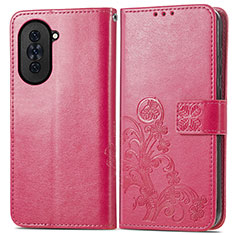 Coque Portefeuille Fleurs Livre Cuir Etui Clapet pour Huawei Nova 10 Pro Rose Rouge