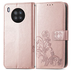 Coque Portefeuille Fleurs Livre Cuir Etui Clapet pour Huawei Nova 8i Or Rose