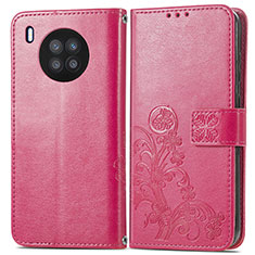 Coque Portefeuille Fleurs Livre Cuir Etui Clapet pour Huawei Nova 8i Rose Rouge