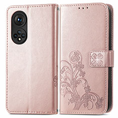 Coque Portefeuille Fleurs Livre Cuir Etui Clapet pour Huawei Nova 9 Pro Or Rose