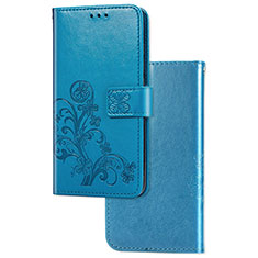 Coque Portefeuille Fleurs Livre Cuir Etui Clapet pour Huawei P40 Lite 5G Bleu