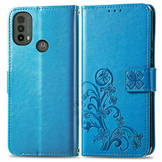 Coque Portefeuille Fleurs Livre Cuir Etui Clapet pour Motorola Moto E20 Bleu