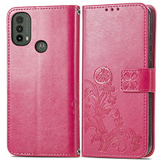 Coque Portefeuille Fleurs Livre Cuir Etui Clapet pour Motorola Moto E20 Rouge