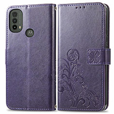 Coque Portefeuille Fleurs Livre Cuir Etui Clapet pour Motorola Moto E20 Violet