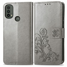 Coque Portefeuille Fleurs Livre Cuir Etui Clapet pour Motorola Moto E30 Gris