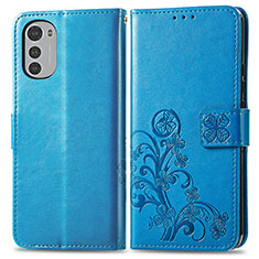 Coque Portefeuille Fleurs Livre Cuir Etui Clapet pour Motorola Moto E32 Bleu